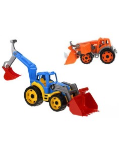 Bagr plastový s rypadlem 50cm přední a zadní lžíce 2 barvy v síťce