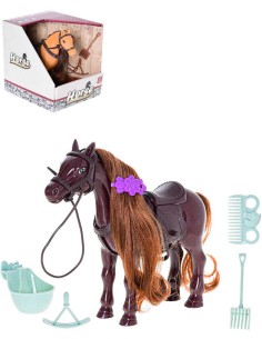 Koník osedlaný 17cm dlouhá hříva česací s doplňky 2 barvy plast