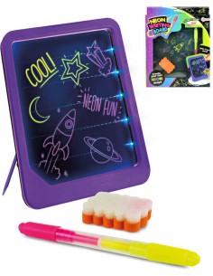 Tabulka psací neonová se stojánkem zářící set s fixem a houbičkou na baterie Světlo