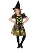 KARNEVAL Šaty čarodějka černozlatá vel. M (120-130cm) 5-9 let *KOSTÝM*