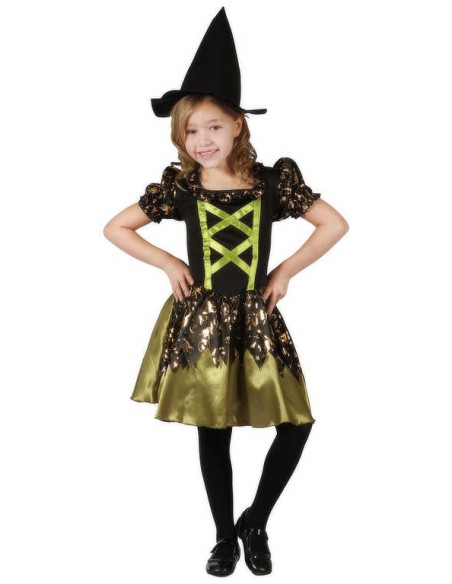 KARNEVAL Šaty čarodějka černozlatá vel. M (120-130cm) 5-9 let *KOSTÝM*