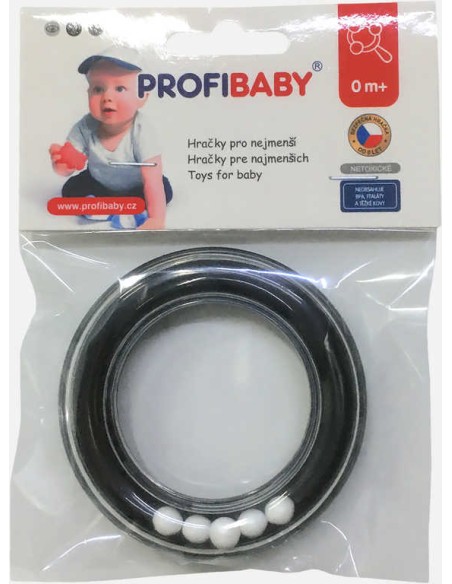 PROFIBABY Baby kroužek chrastítko s kuličkami černobílé pro miminko