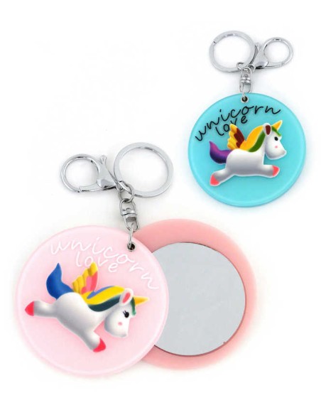 Přívěšek s jednorožcem 8cm klíčenka se zrcátkem s karabinkou 6 druhů plast