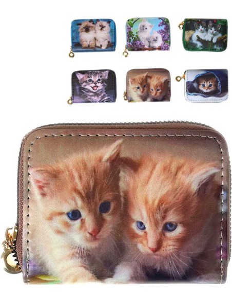 Peněženka dětská kočky 12x9cm na zip 6 druhů v sáčku