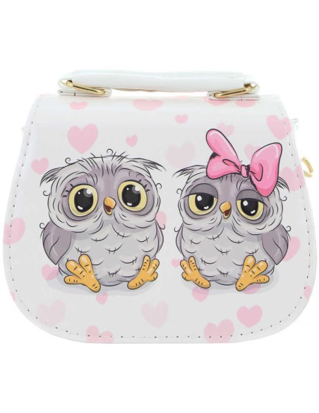 Kabelka bílá lakovaná s obrázkem sovičky 16, x15x7cm