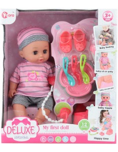 Panenka miminko 28cm pije čůrá set s nočníkem a doplňky na baterie Zvuk