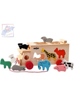 WOODY DŘEVO Baby kamion tahací auto set s vkládacími zvířátky