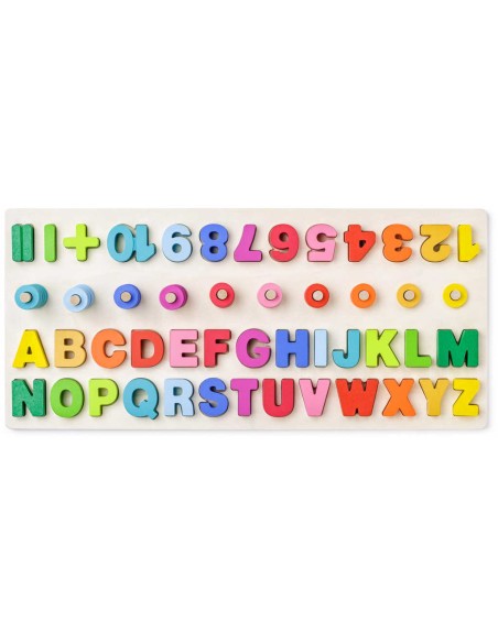 WOODY DŘEVO Počítání s písmeny a číslicemi didaktická destička