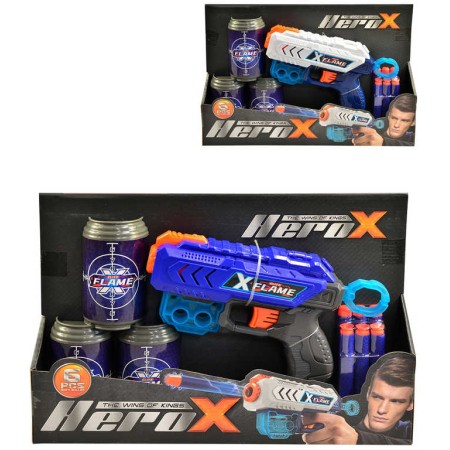 Pistole Hero-X se 6 soft pěnovými náboji s přísavkou a 3 terči 2 barvy