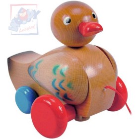 WOODY DŘEVO Baby kachna klapací tahací hnědá *DŘEVĚNÉ HRAČKY*