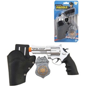 Pistole policejní klapací 20cm set s pouzdrem a odznakem plast
