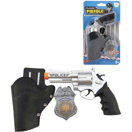 Pistole policejní klapací 20cm set s pouzdrem a odznakem plast
