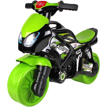 Odrážedlo motorka závodní zeleno-černé odstrkovadlo na baterie Světlo Zvuk