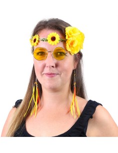 KARNEVAL Sada hippies žlutá brýle s čelenkou a náušnicemi *KARNEVALOVÝ DOPLNĚK*