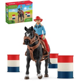 SCHLEICH Kovbojský závod kolem barelů set figurka s koněm a doplňky plast