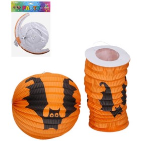 Lampion 2ks set koule 25cm + válec15cm oranžový netopýr Halloween