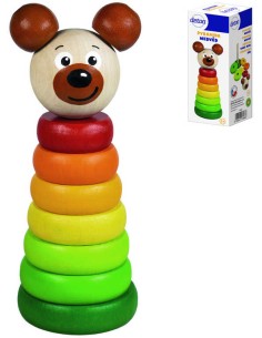 DETOA DŘEVO Baby pyramida navlékací věžička s barevnými kroužky Medvěd