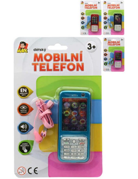 Telefon dětský 11cm tlačítkový mobil na baterie AJ Zvuk 4 barvy na kartě