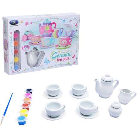 Čajový dětský servis kreativní set s barvičkami malování na porcelán