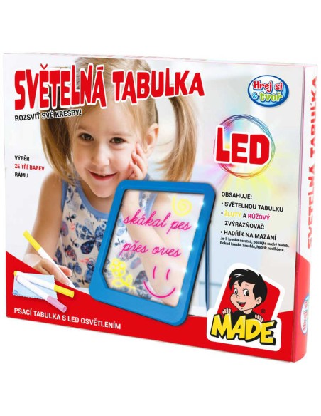 Tabulka světelná kreslicí set s fixy a hadříkem na baterie LED Světlo 3 barvy