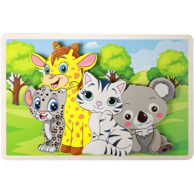 DŘEVO PUZZLE Zvířátka 3D vkládací 8 dílků na desce *DŘEVĚNÉ HRAČKY*