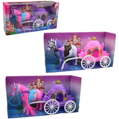 Kočár pro princeznu herní set s koněm 34cm 2 barvy plast