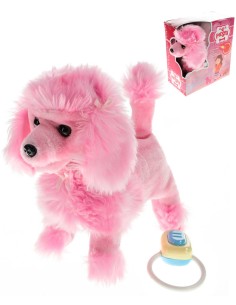 PLYŠ Pejsek růžový 23cm štěká chodí ovládání na kabel na baterie Zvuk