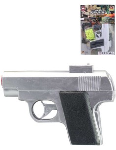 Pistole na kuličky stříbrná 13cm policejní kuličkovka set s náboji plast