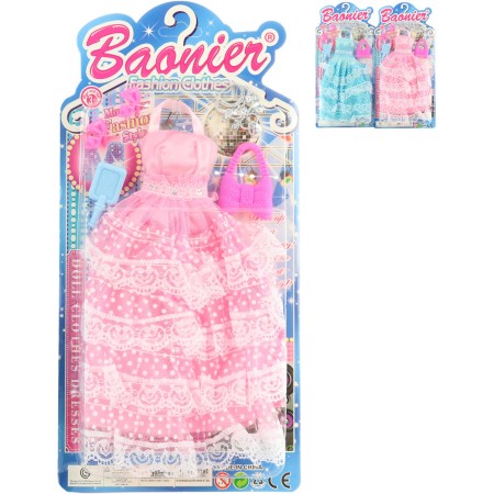 Šatičky pro panenku dlouhé s krajkou set obleček s fashion doplňky 2 barvy