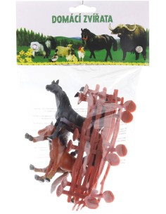 Koníci 10cm set 4ks s ohradou malý farmář v sáčku plast