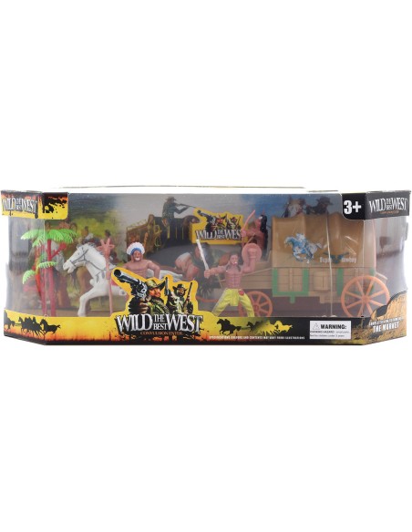 Divoký západ herní set figurky indiáni s koněm a vozem plast v krabici