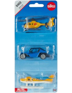SIKU Auto bugina s helikoptérou a hydroplánem akční set modely kovové 0402