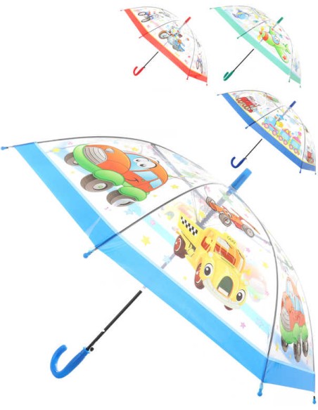 Deštník dětský vystřelovací dopravní prostředky různé druhy transparentní