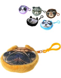 PLYŠ Peněženka kulatá pejsek 9cm s karabinkou 6 druhů