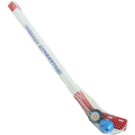 Set 2 plastové hokejky 75cm s míčkem a pukem florbalky v síťce