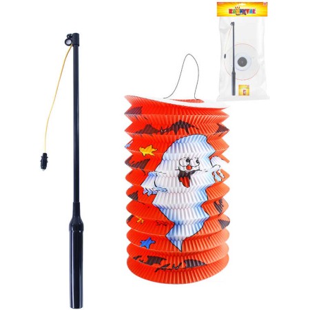 Lampion Halloween duch oválný 15cm set s hůlkou na baterie na svíčku Světlo