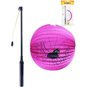 Lampion koule halloween pavouk 25cm na svíčku s hůlkou na baterie Světlo