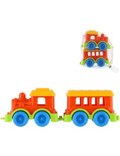 Vláček barevný mini sada mašinka + vagónek 10cm plast v síťce