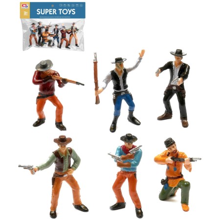 Kovbojové se zbraněmi plastové akční figurky 9cm set 6ks v sáčku