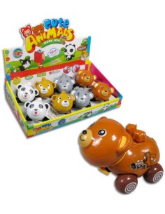 Medvídek na natažení jezdící na kolečkách 4 druhy plast