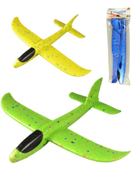 Letadlo soft házecí polystyrenové 34cm různé barvy na házení v sáčku