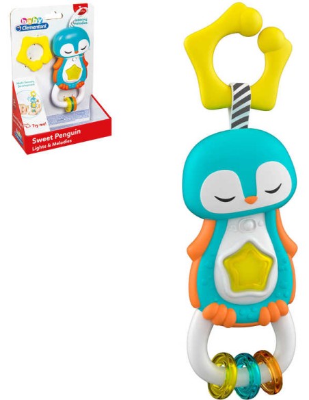 CLEMENTONI Baby chrastítko tučňák na baterie pro miminko Světlo Zvuk