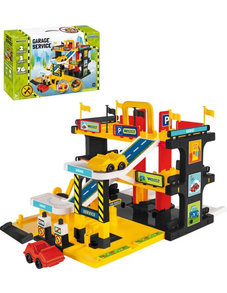 WADER Garáž 3 patra se servisem a myčkou herní set se 2 auty plast