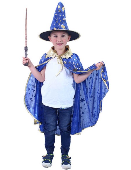 KARNEVAL Plášť kouzelnický modrý + klobouk vel.S (104-128cm) 3-8 let *KOSTÝM*