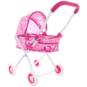 Kočárek hluboký růžová 55x59x28cm srdíčka pro panenku miminko