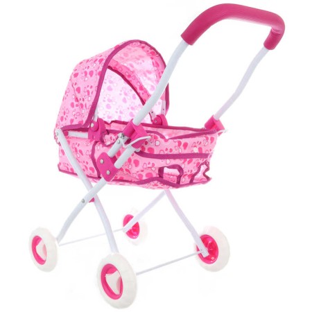 Kočárek hluboký růžová 55x59x28cm srdíčka pro panenku miminko