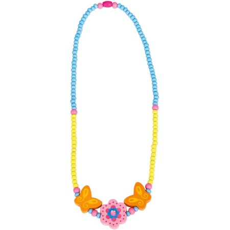 BINO DŘEVO Náhrdelník růžový korálky kytička *DŘEVĚNÉ HRAČKY*