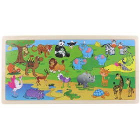 DŘEVO Puzzle safari zvířátka vkládací na desce 96 dílků