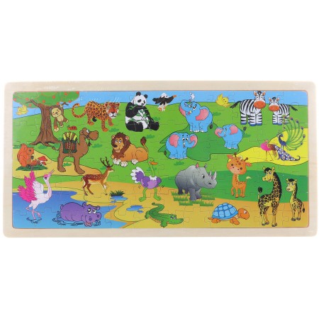 DŘEVO Puzzle safari zvířátka vkládací na desce 96 dílků