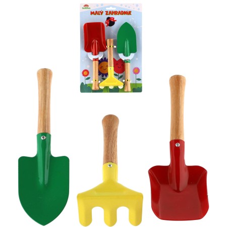 Nářadí dětské pracovní dřevo/kov zahradní set 3ks na kartě